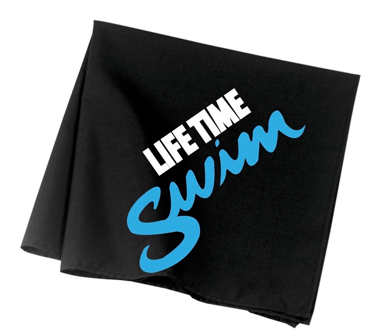 black "Life Time Swim" towel